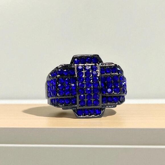 Blue and Gunmetal Crystal Cross Size 9 - Picture 2 of 6